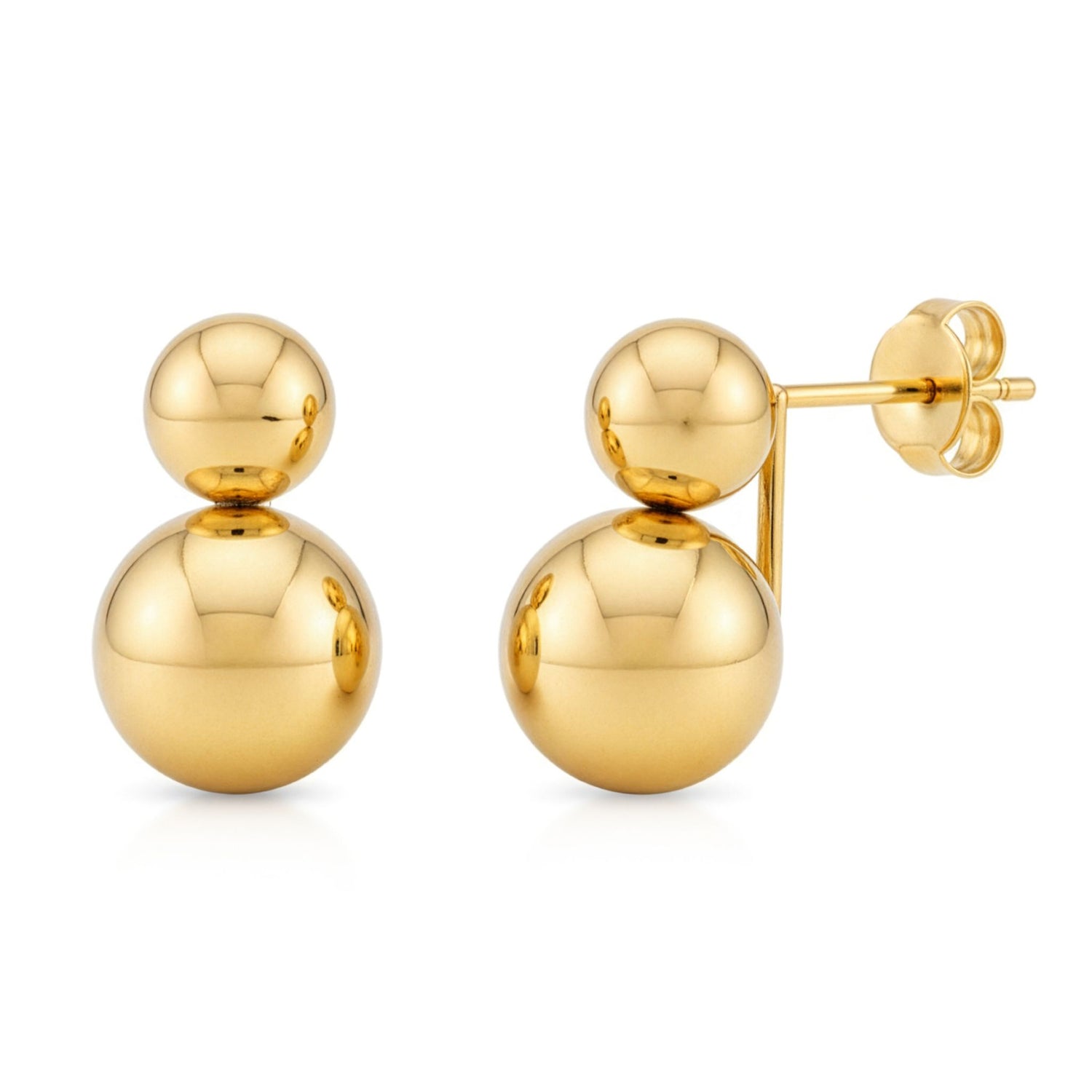 9ct Yellow Gold Double Ball Stud Earrings — 8mm / 6mm
