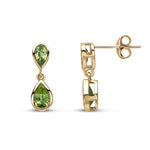 9ct Yellow Gold Pear Shaped Natural Peridot Two Stone Rubover Drop Earrings