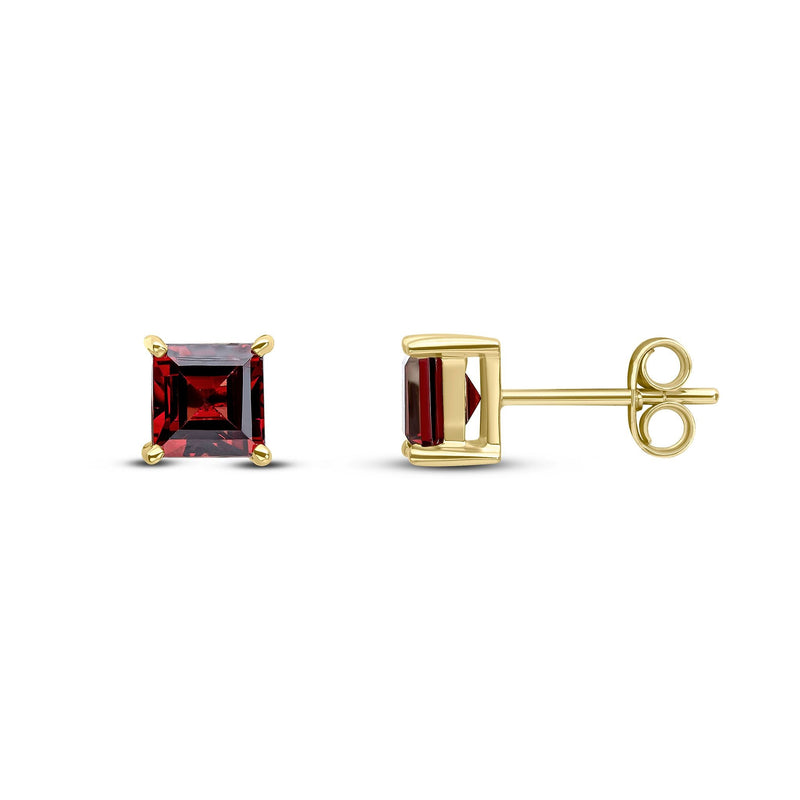 9ct Yellow Gold Square Natural Garnet Claw Stud Earrings — 5mm
