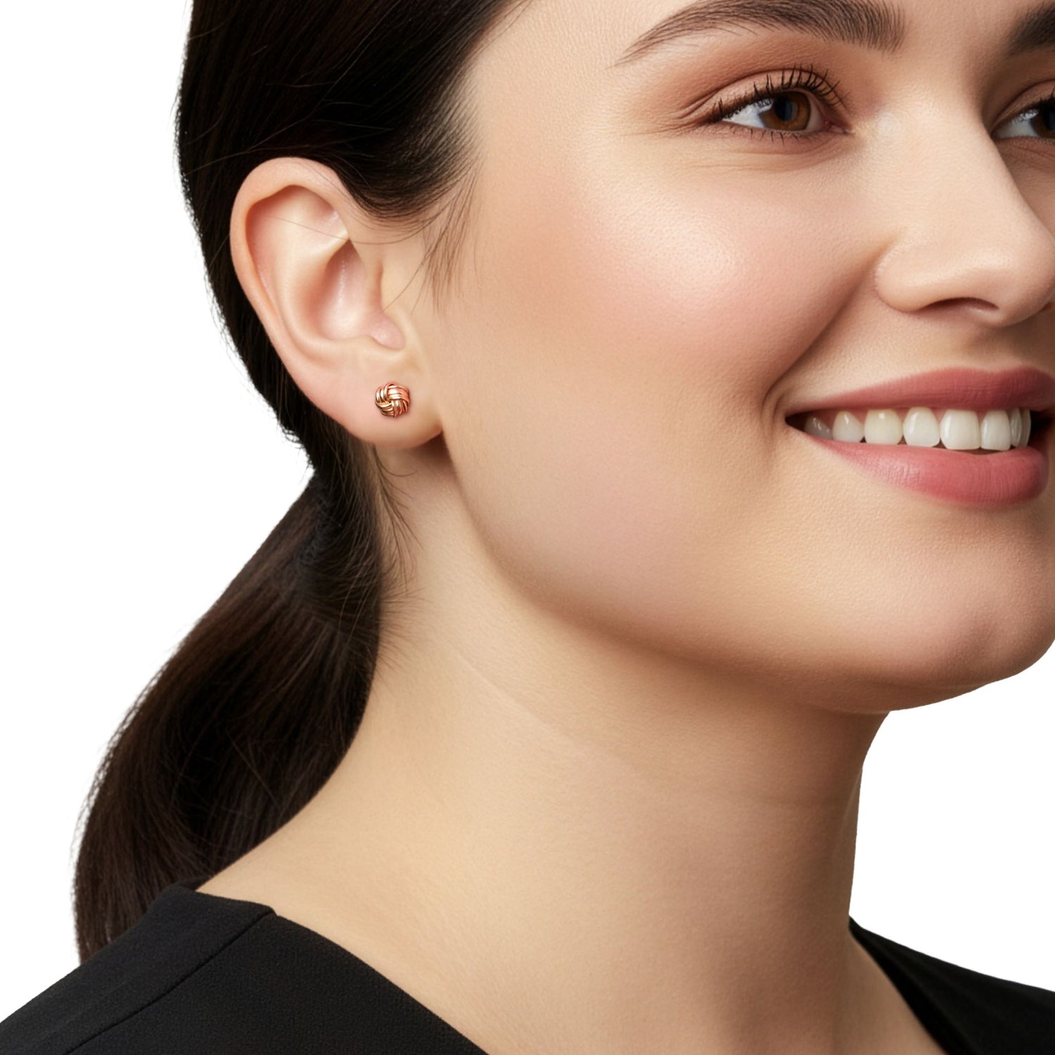9ct Rose Gold Polished Woven Knot Stud Earrings — 8mm