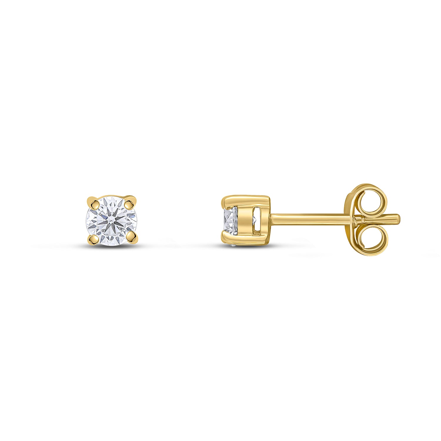 9ct Yellow Gold Round Cubic Zirconia Claw Stud Earrings — 4mm
