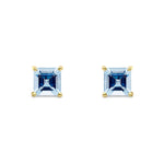 9ct Yellow Gold Square Natural Aquamarine Claw Stud Earrings — 5mm