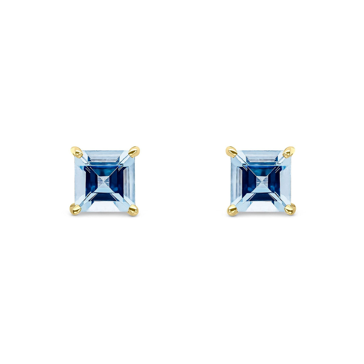 9ct Yellow Gold Square Natural Aquamarine Claw Stud Earrings — 5mm