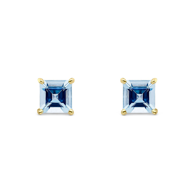 9ct Yellow Gold Square Natural Aquamarine Claw Stud Earrings — 5mm