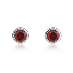 9ct White Gold Round Natural Garnet Rubover Stud Earrings — 4mm