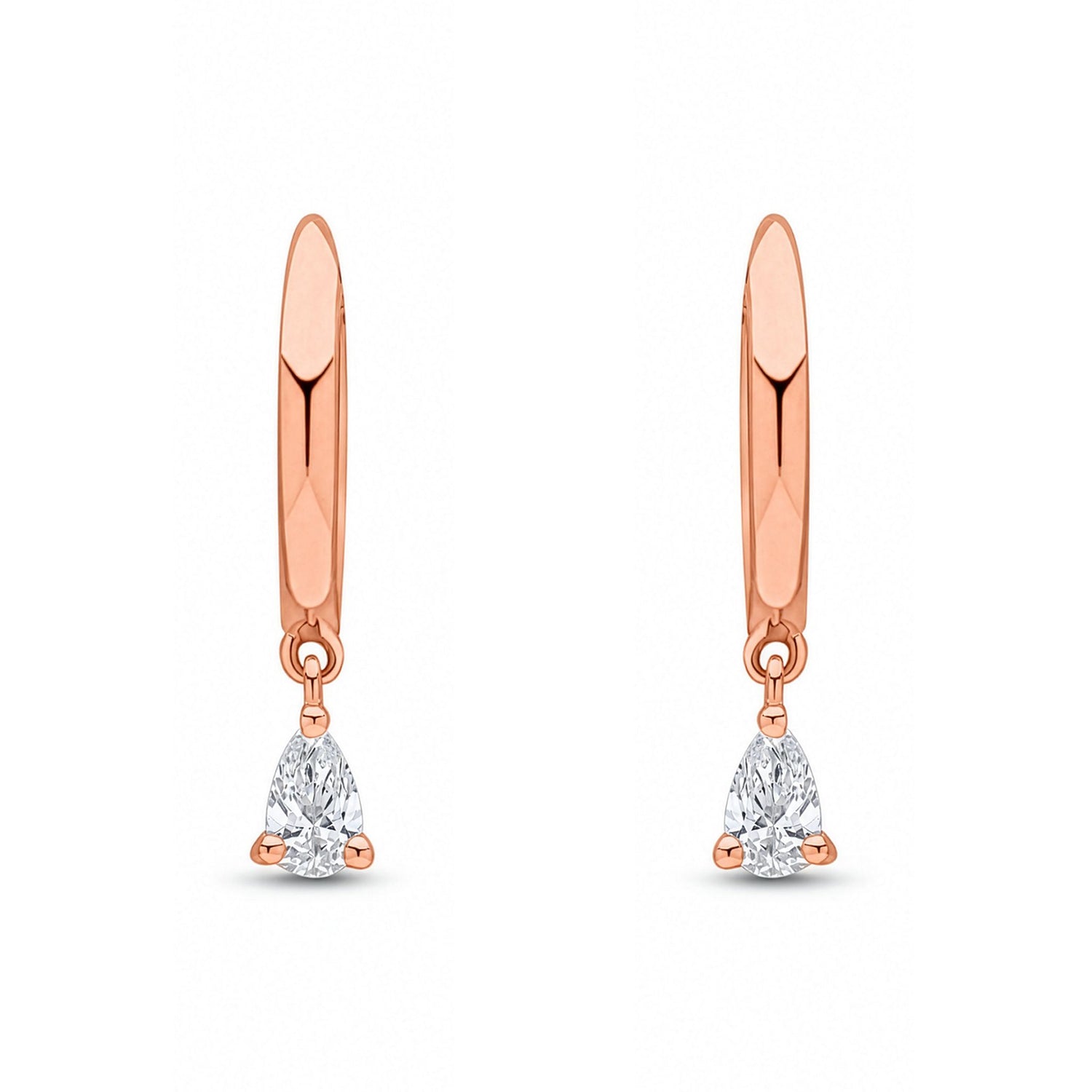 18ct Rose Gold Hoop Earrings with Pear Shaped Natural Diamond Drops