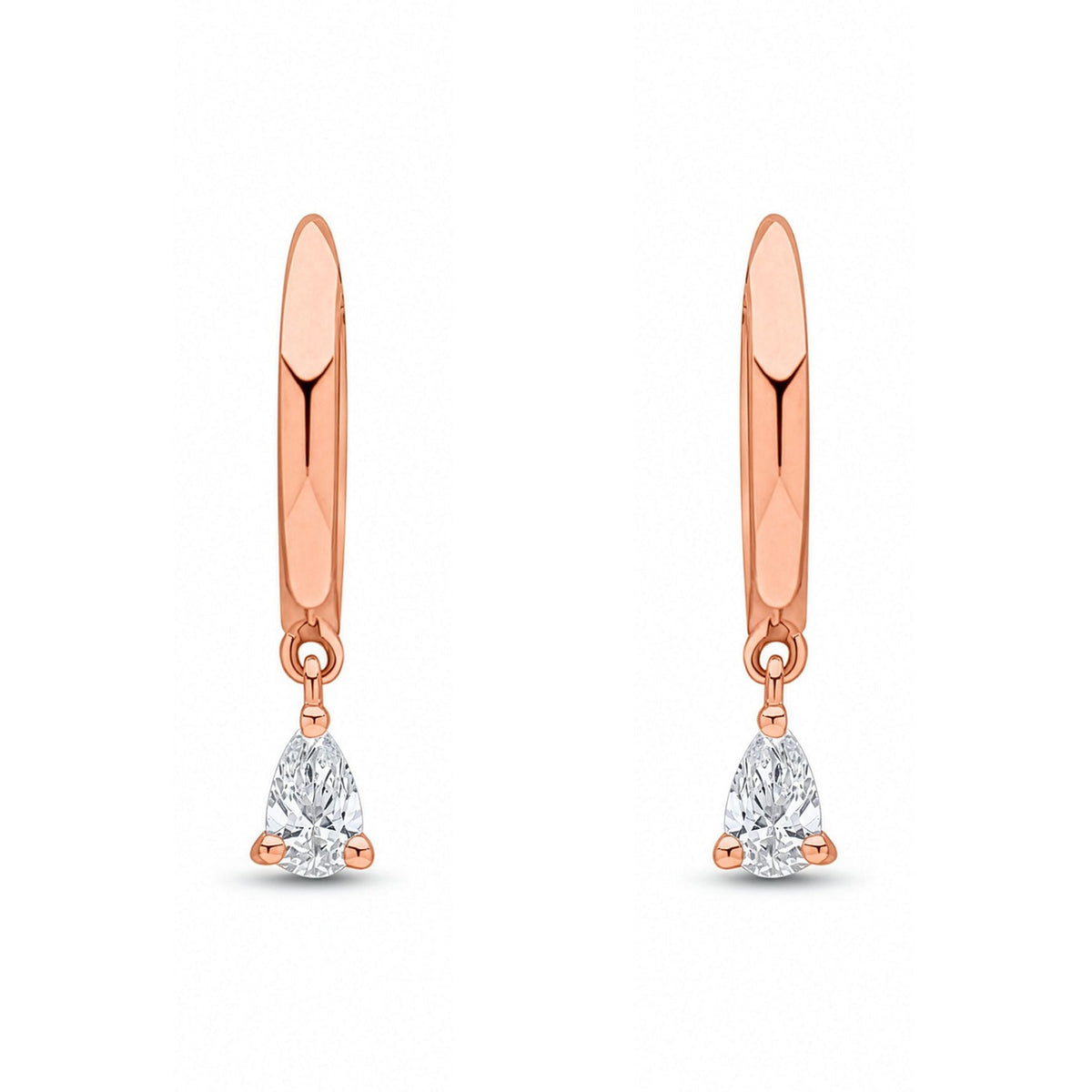 18ct Rose Gold Hoop Earrings with Pear Shaped Natural Diamond Drops — 10mm