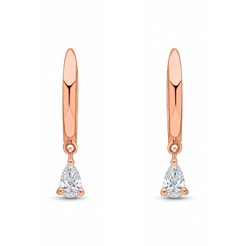 18ct Rose Gold Hoop Earrings with Pear Shaped Natural Diamond Drops — 10mm