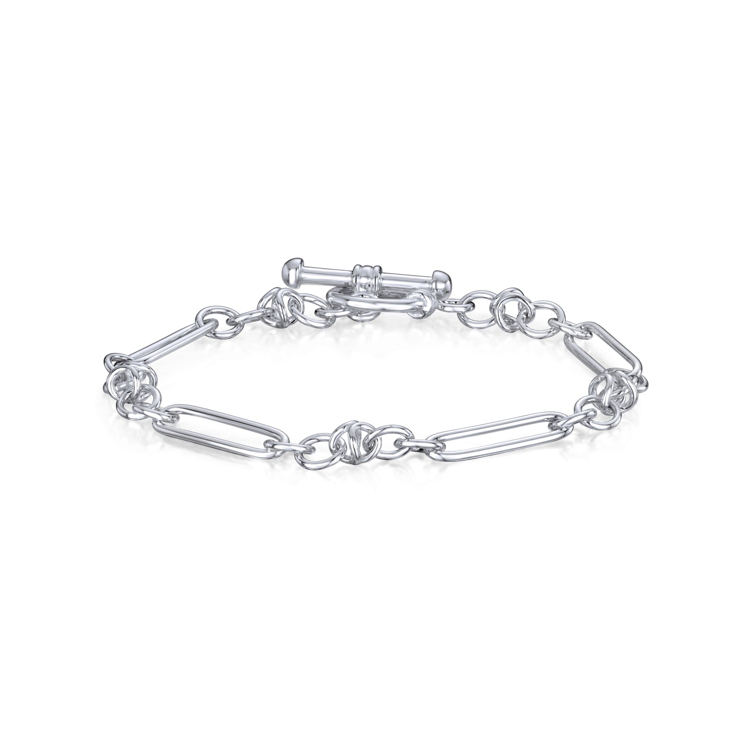 Sterling Silver Handmade Solid 5mm Long Oval Knot Bracelet with T-Bar Clasp