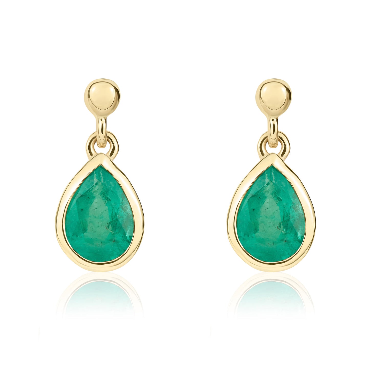 9ct Yellow Gold Pear Shaped Natural Emerald Drop Earrings — 6x4mm