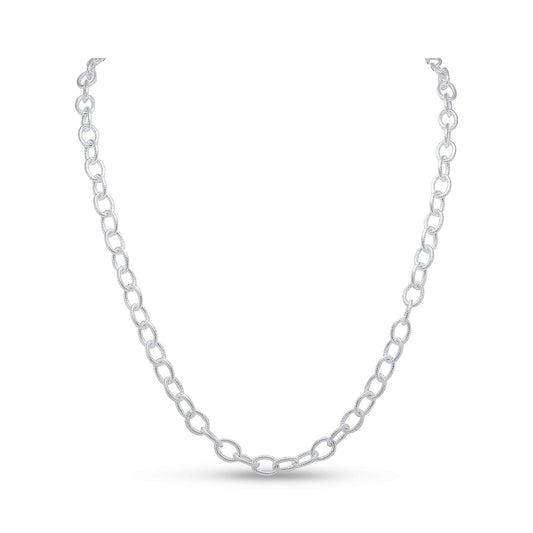 Sterling Silver Handmade Solid 7.5mm Textured Curb Chain Necklace