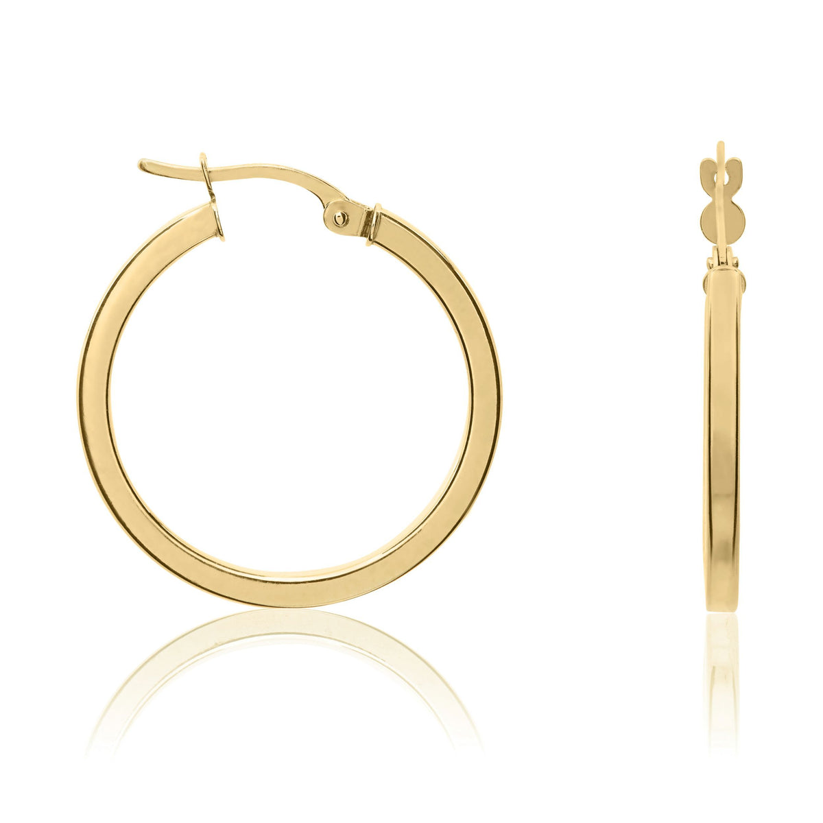 9ct Gold Square Tube Round Hoop Earrings — 24mm