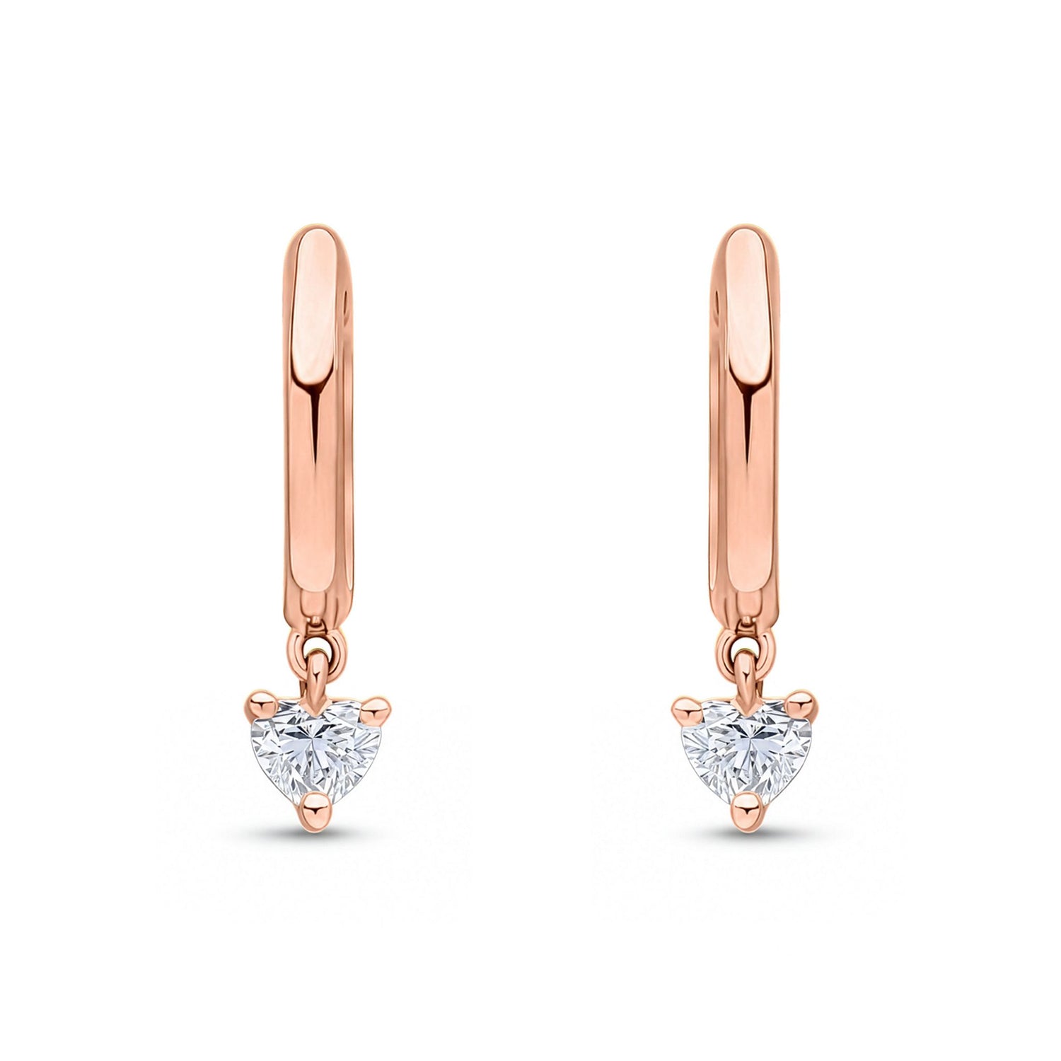 18ct Rose Gold Natural Heart Cut Diamond Drop Hoop Earrings