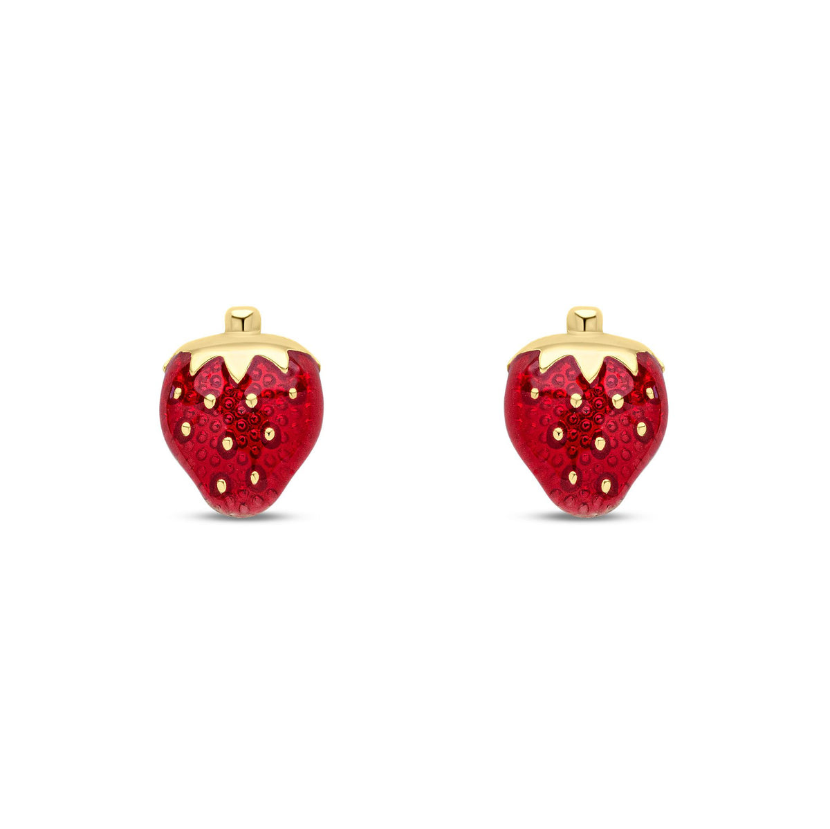 9ct Yellow Gold Red Strawberry Stud Earrings