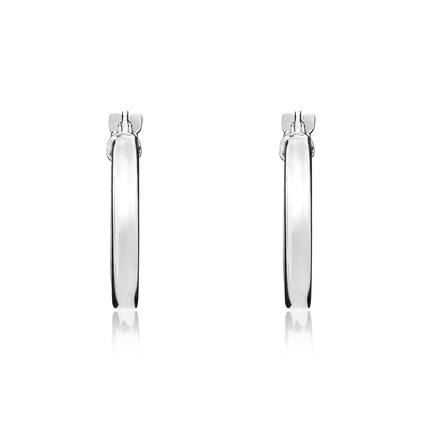 9ct White Gold Square Tube Round Hoop Earrings — 14x2mm