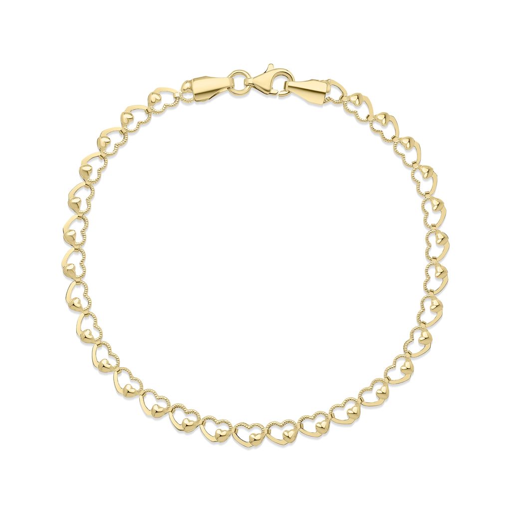 9ct Yellow Gold Open Heart Link Bracelet