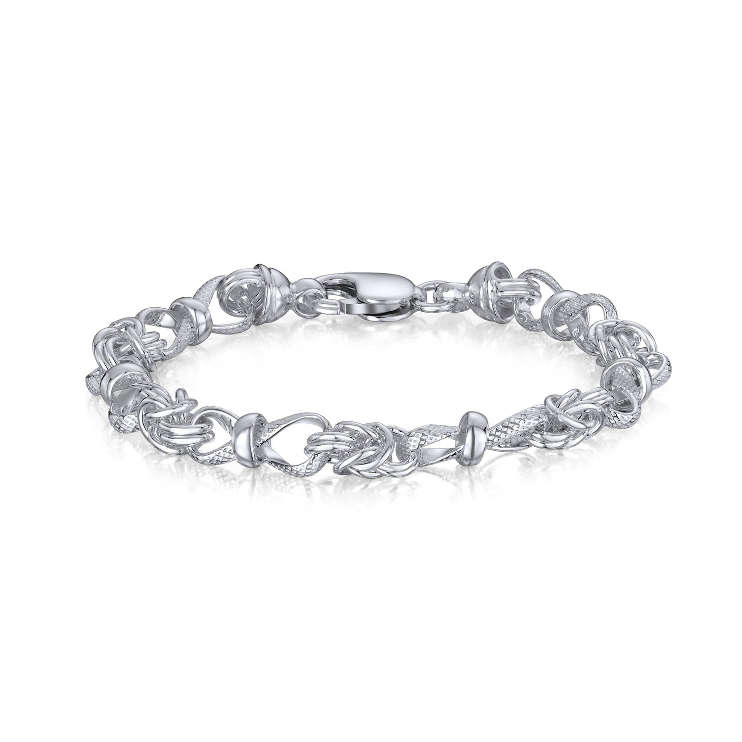 Sterling Silver Handmade Solid 6.6mm Byzantine Infinity Twist Bracelet with Lobster Clasp