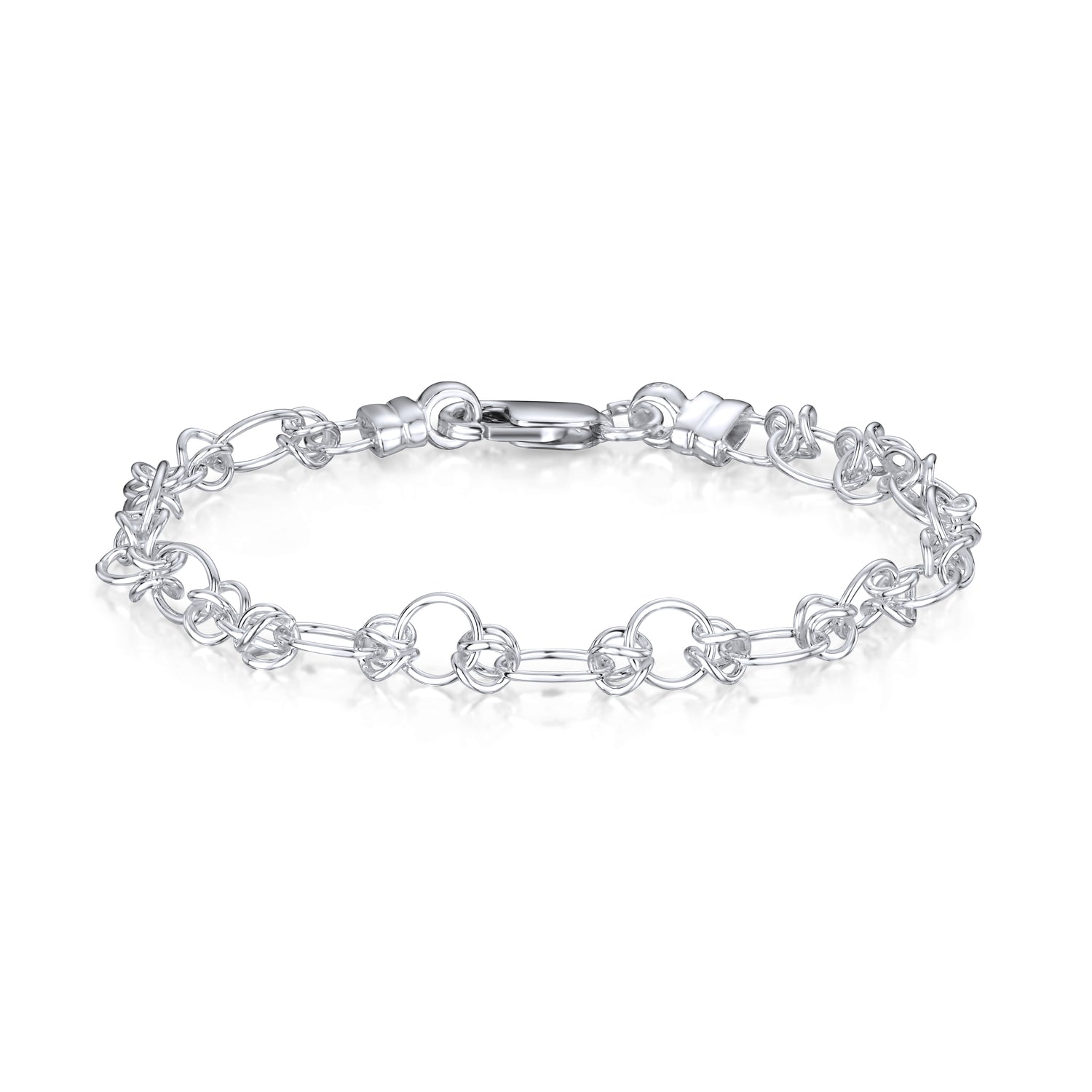 Sterling Silver 6.8mm Handmade Oval Fancy Bracelet