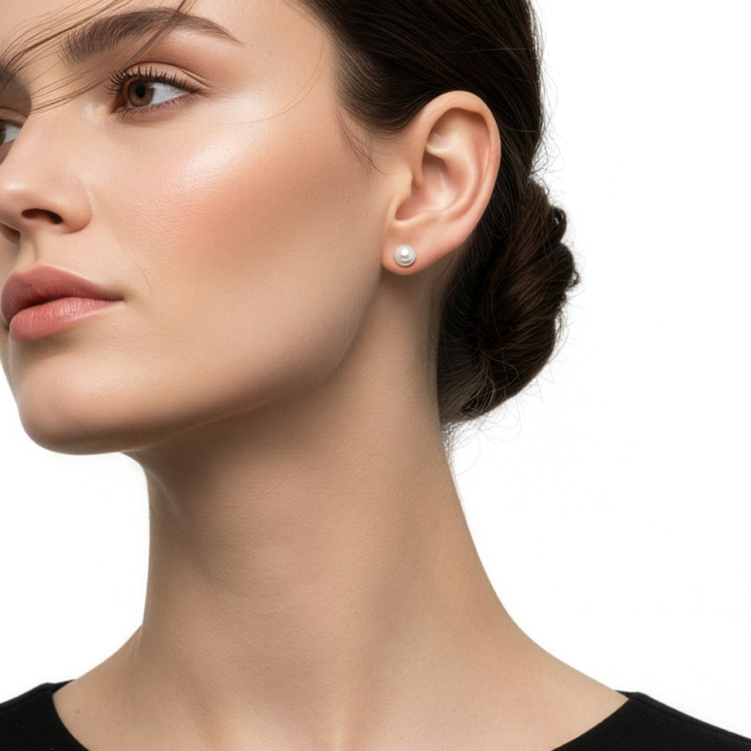 9ct Yellow Gold Freshwater Button Natural Pearl Stud Earrings — 6.5-7mm