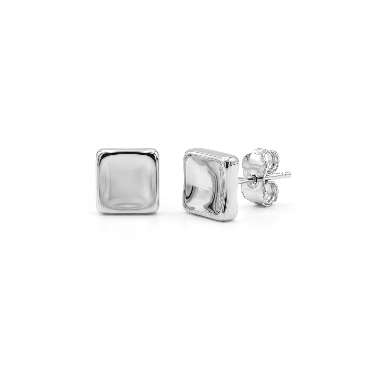9ct White Gold Polished Concave Square Stud Earrings