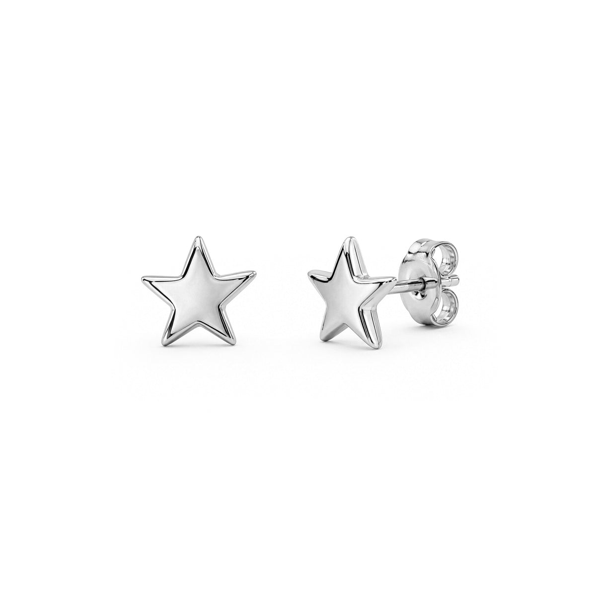 9ct White Gold Polished Five-Point Star Stud Earrings