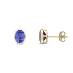 9ct Yellow Gold Oval Natural Tanzanite Rubover Stud Earrings — 7x5mm