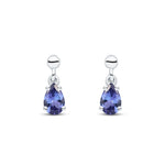 9ct White Gold Pear Shaped Natural Tanzanite Claw Drop Earrings — 6x4mm