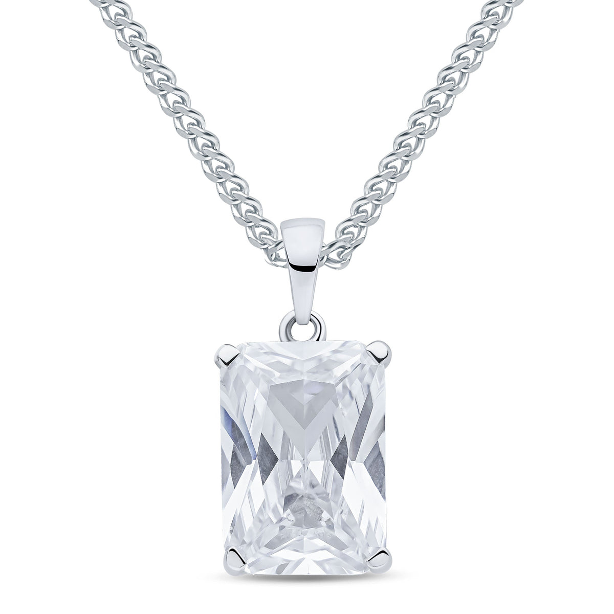 9ct White Gold Octagonal Cubic Zirconia CZ Claw Pendant — 14x10mm