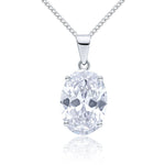 9ct White Gold Oval Cubic Zirconia Claw Pendant — 14 × 10mm