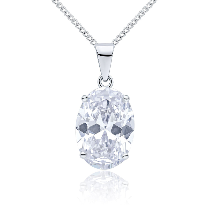 9ct White Gold Oval Cubic Zirconia Claw Pendant — 14 × 10mm