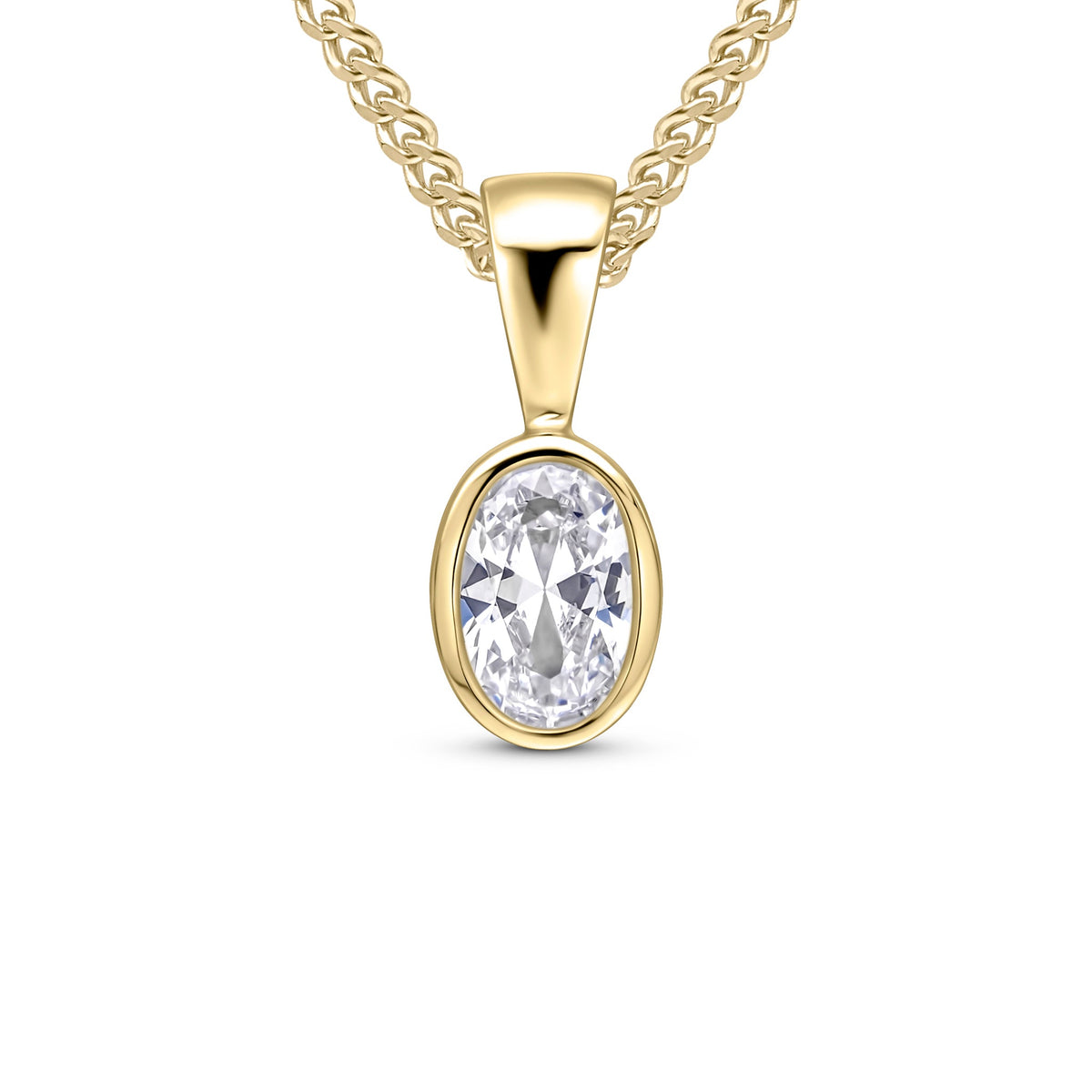 9ct Yellow Gold Oval Cubic Zirconia CZ Rubover Pendant — 6x4mm