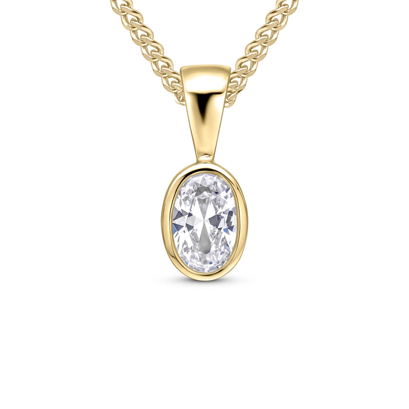 9ct Yellow Gold Oval Cubic Zirconia CZ Rubover Pendant — 6x4mm