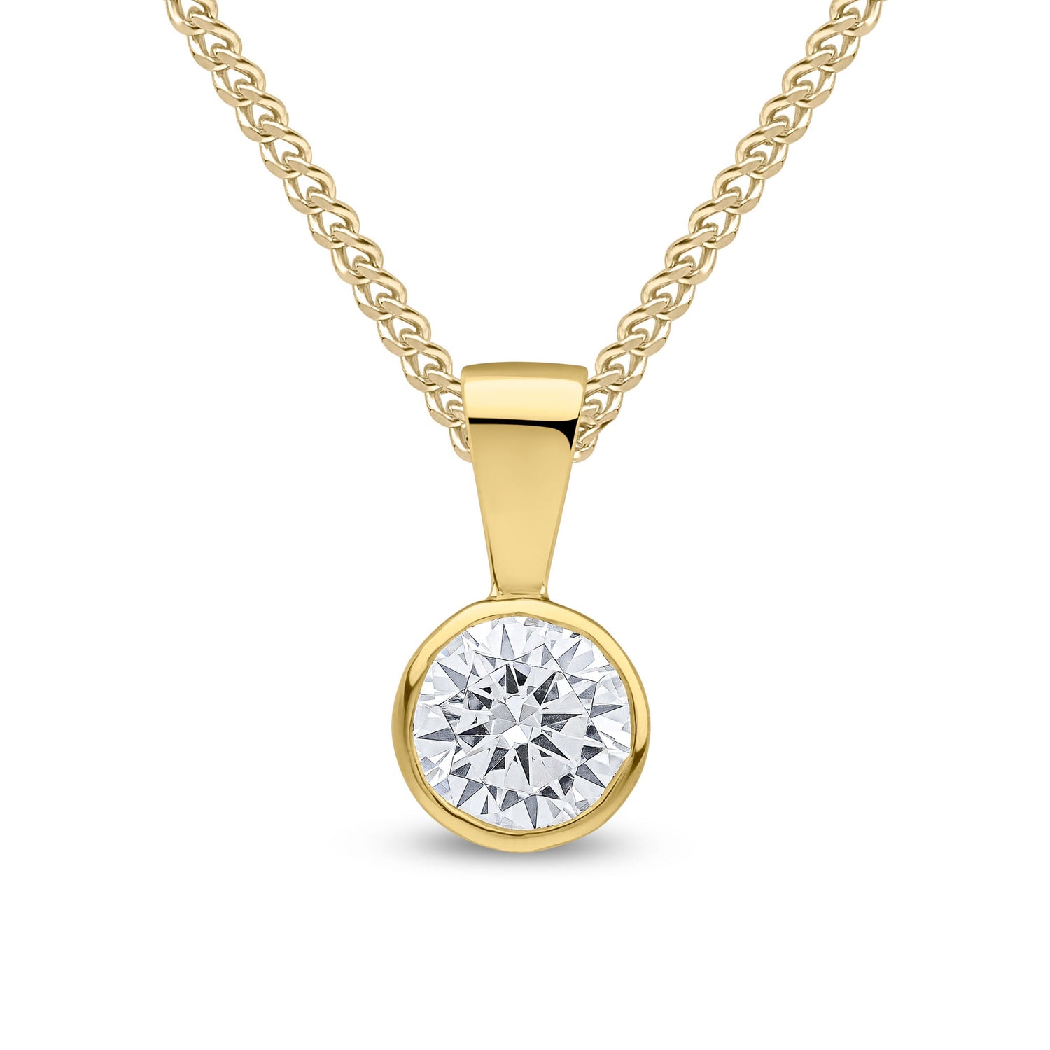 9ct Yellow Gold Round Cubic Zirconia Rubover Pendant — 5mm
