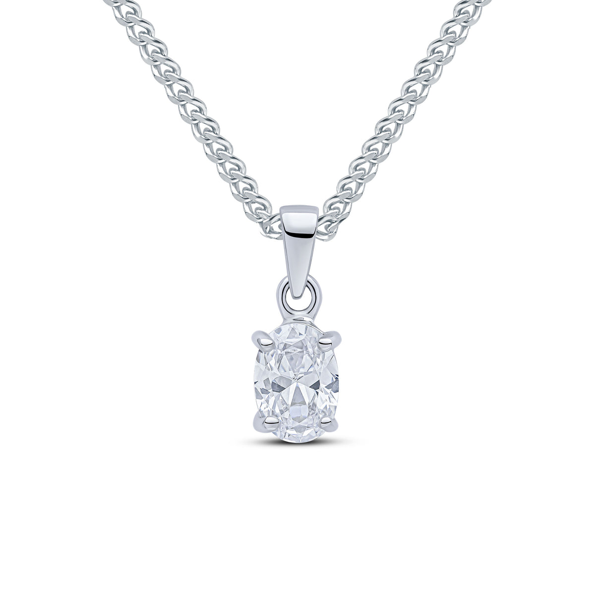 9ct White Gold Oval Cubic Zirconia Claw Pendant — 7x5mm