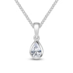 9ct White Gold Pear Shaped Cubic Zirconia CZ Rubover Pendant — 6x4mm
