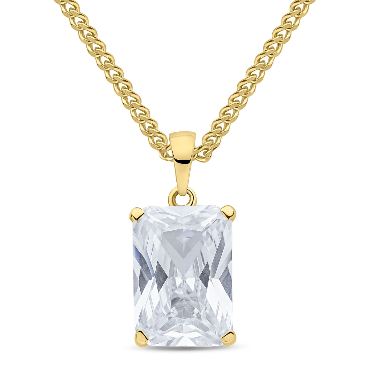 9ct Yellow Gold Octagonal Cubic Zirconia CZ Claw Pendant — 14x10mm