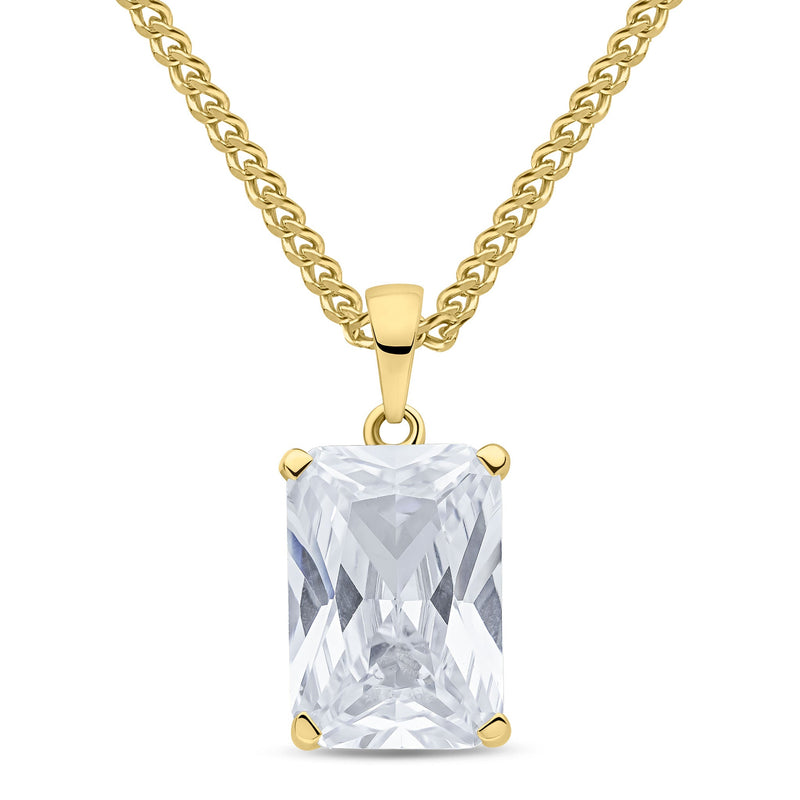 9ct Yellow Gold Octagonal Cubic Zirconia CZ Claw Pendant — 14x10mm