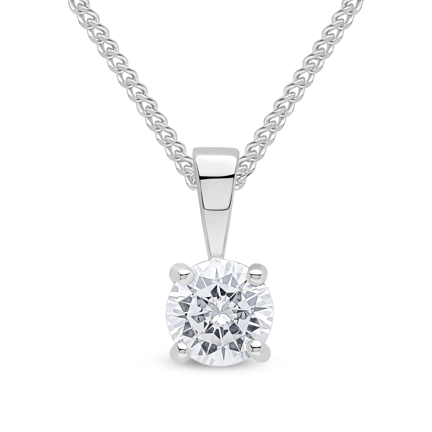 9ct White Gold Round Cubic Zirconia Claw Pendant — 5mm