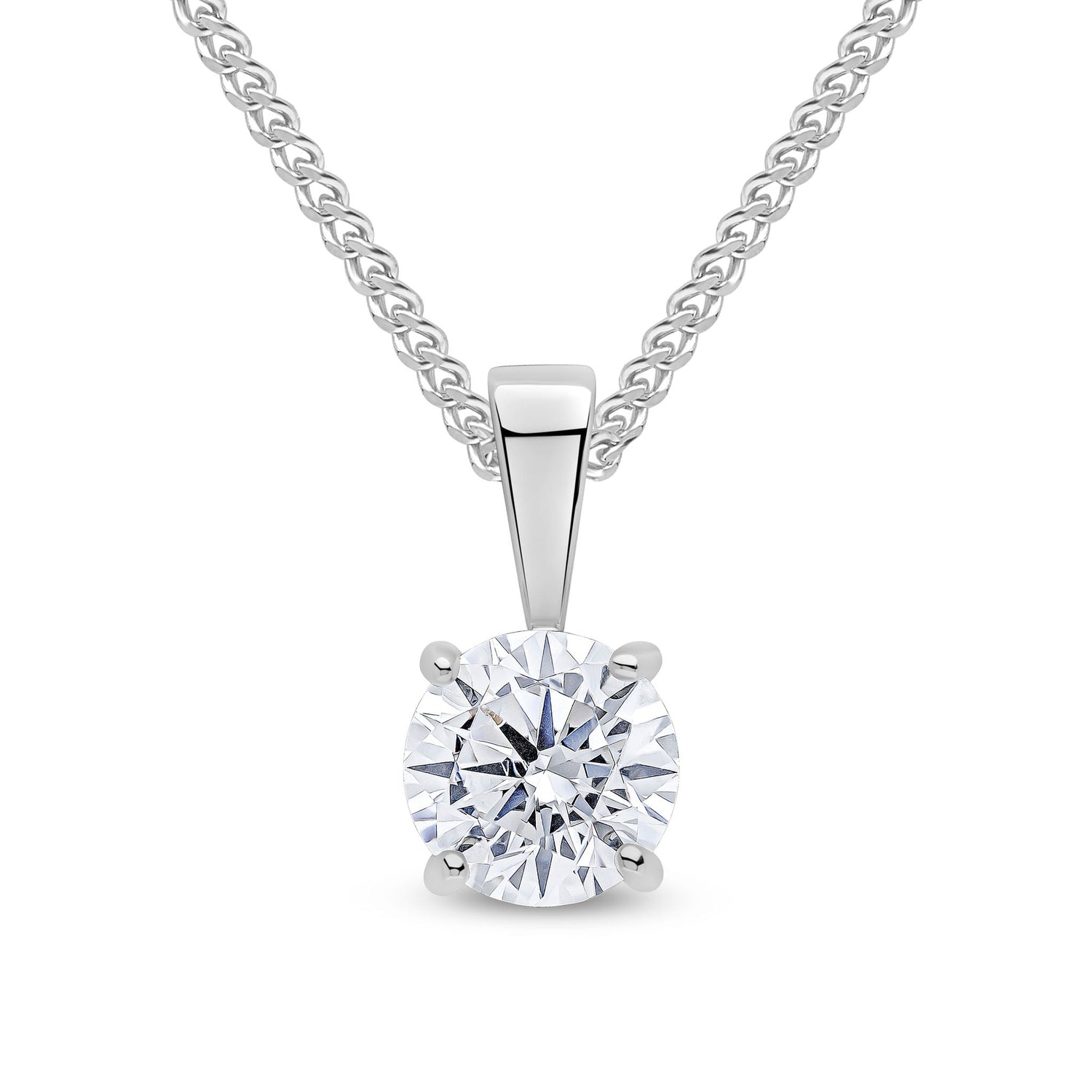9ct White Gold Round Cubic Zirconia Claw Pendant — 6mm