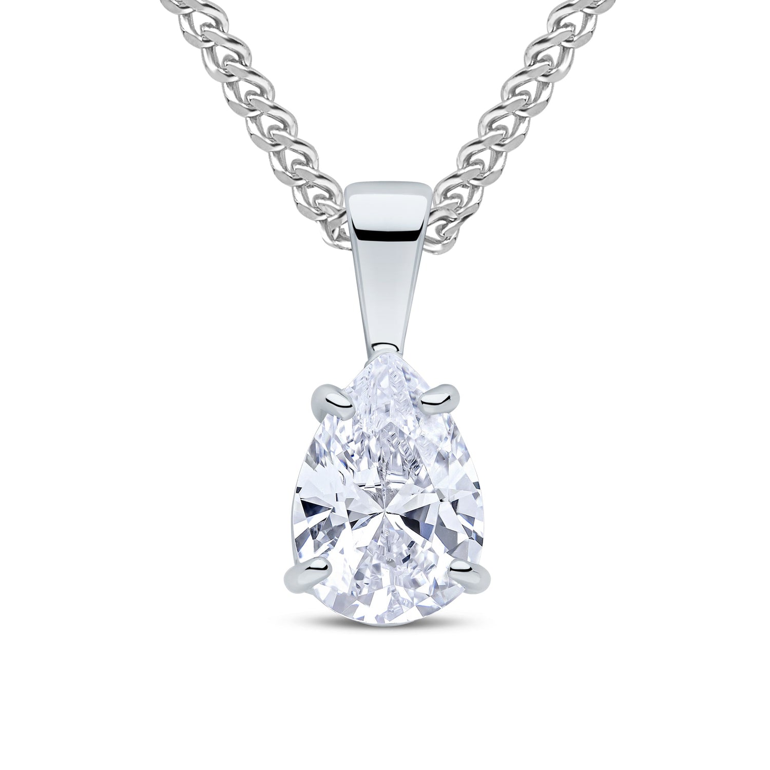 9ct White Gold Pear Shaped Cubic Zirconia Claw Pendant — 10x7mm