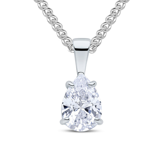 9ct White Gold Pear Shaped Cubic Zirconia Claw Pendant — 10x7mm