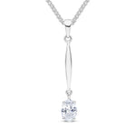 9ct White Gold Oval Cubic Zirconia CZ Claw Bar Drop Pendant — 7x5mm