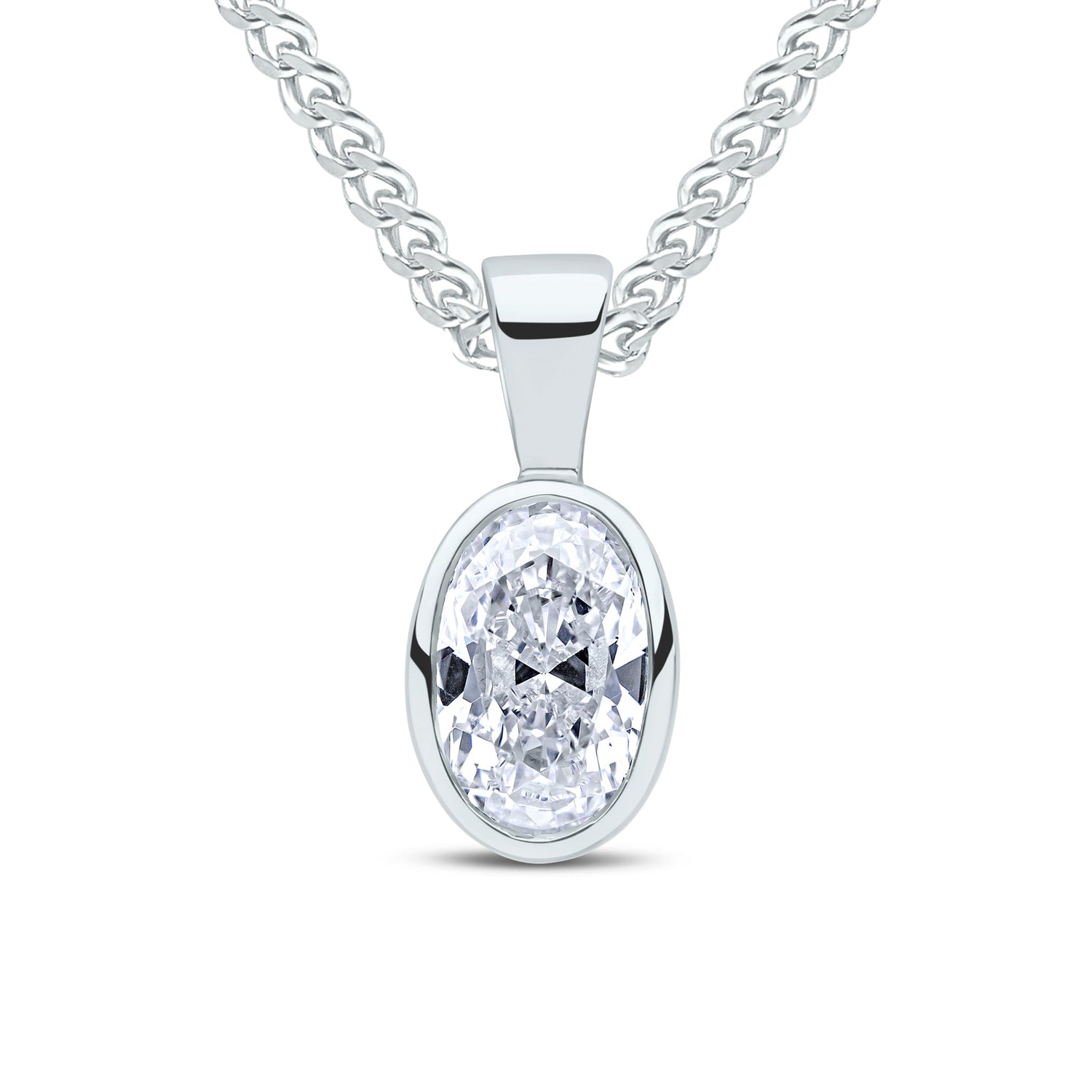 9ct White Gold Oval Cubic Zirconia Rubover Pendant — 7x5mm