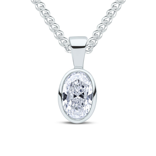 9ct White Gold Oval Cubic Zirconia Rubover Pendant — 7x5mm