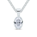 9ct White Gold Oval Cubic Zirconia CZ Rubover Pendant — 7x5mm