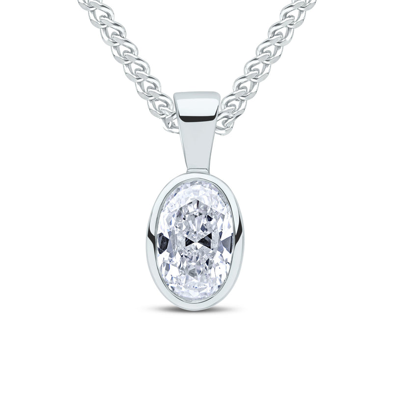 9ct White Gold Oval Cubic Zirconia CZ Rubover Pendant — 7x5mm