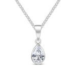 9ct White Gold Pear Shaped Cubic Zirconia CZ Rubover Pendant — 7x5mm