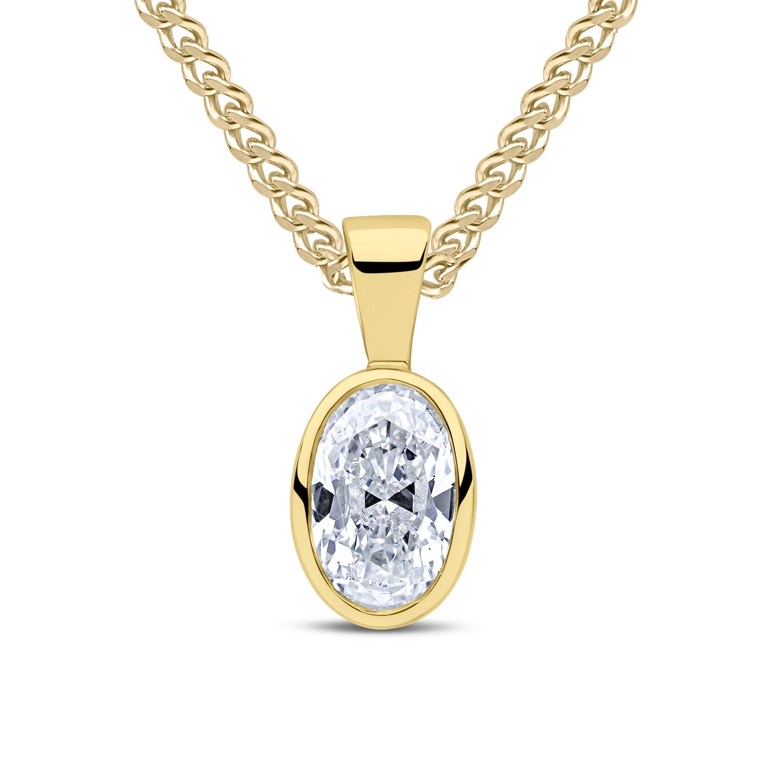 9ct Yellow Gold Oval Cubic Zirconia Rubover Pendant — 7x5mm