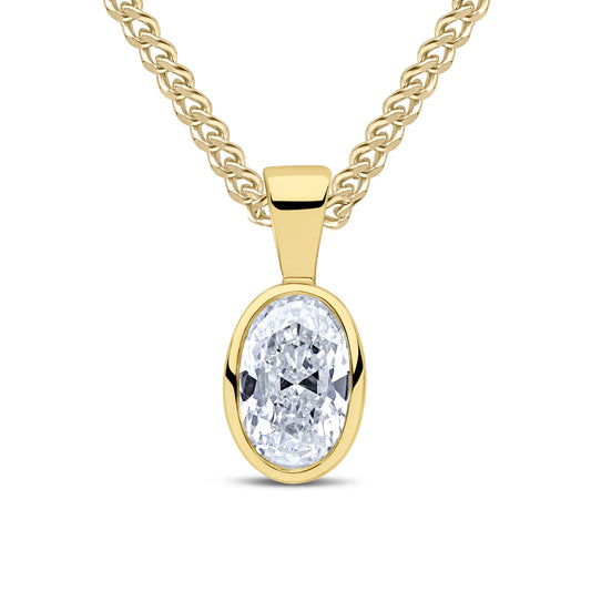 9ct Yellow Gold Oval Cubic Zirconia CZ Rubover Pendant
