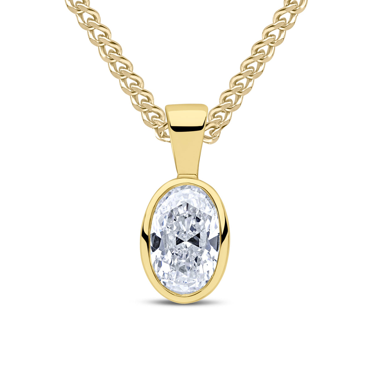 9ct Yellow Gold Oval Cubic Zirconia CZ Rubover Pendant — 7x5mm